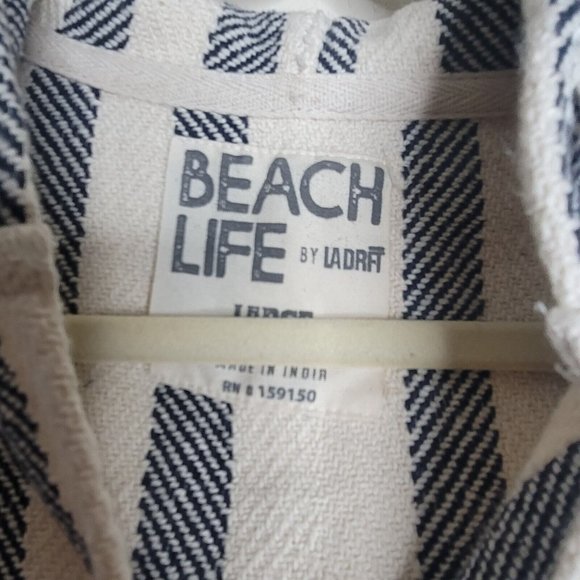 Beach Life by Ladra Poncho Style Hoodie Striped V-Neck Casual Large - Picture 5 of 5